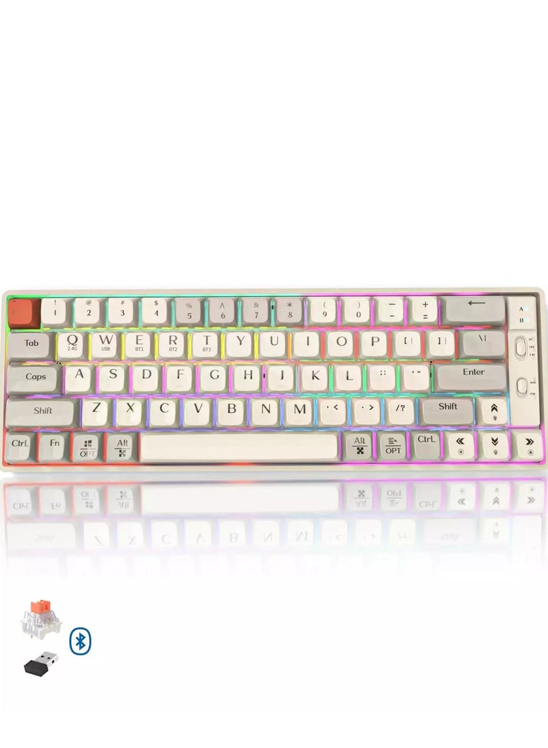 LANGTU GK65 3-Mode Wireless, Bluetooth, Wired RGB Gaming Mechanical Keyboard, Hot-Swappable Orange Quiet Linear Switch W/Hot-Swap Free-Mod Pcb Socket - Image 1